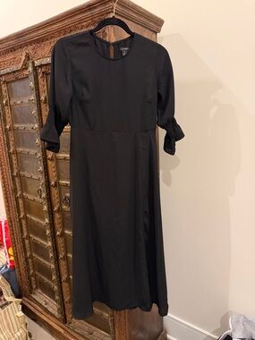 Halogen Black Long-Sleeve Midi Dress with cuff sleeves NEW